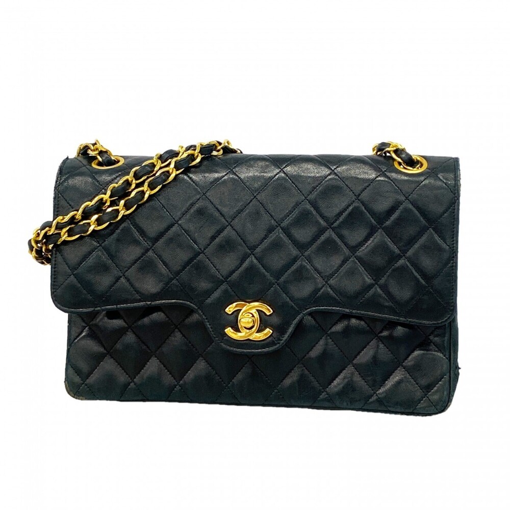 Chanel Matelassé Shoulder Bag, Double Flap, Chain, Lambskin, Black, Women's
